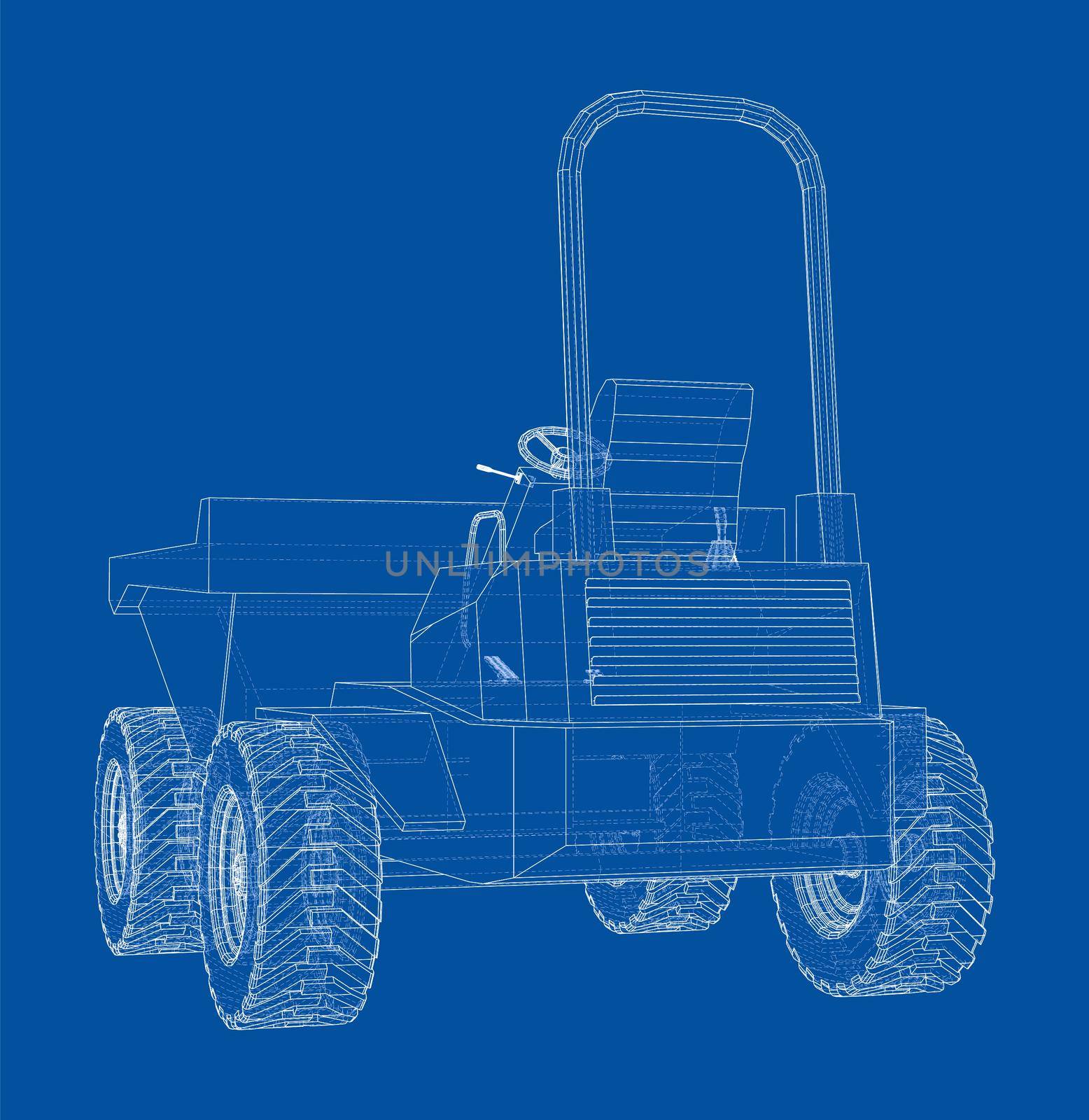 Dumper Truck. 3d illustration. Wire-frame or blueprint style