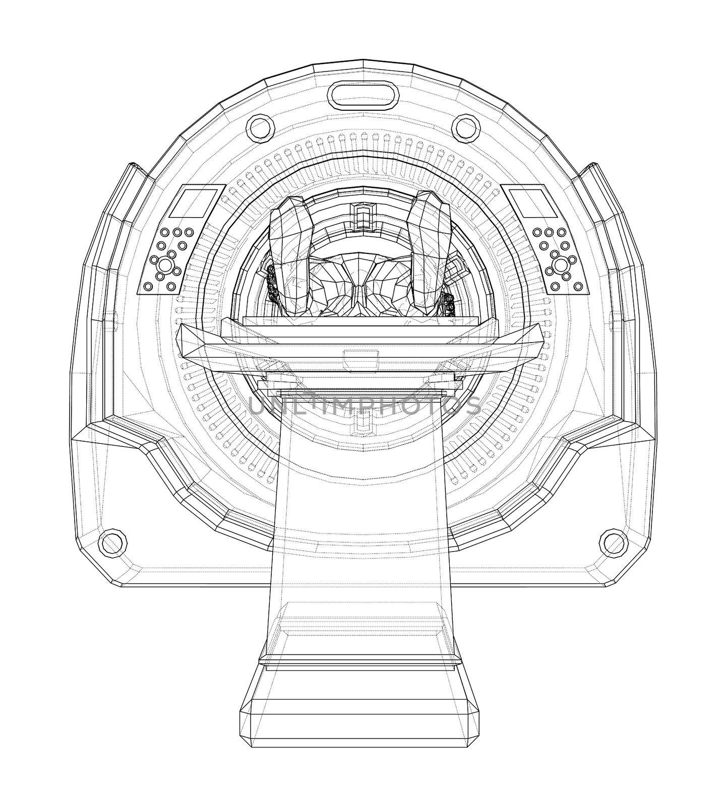 MRI, magnetic resonance imaging machine scanning patient inside. 3d illustration