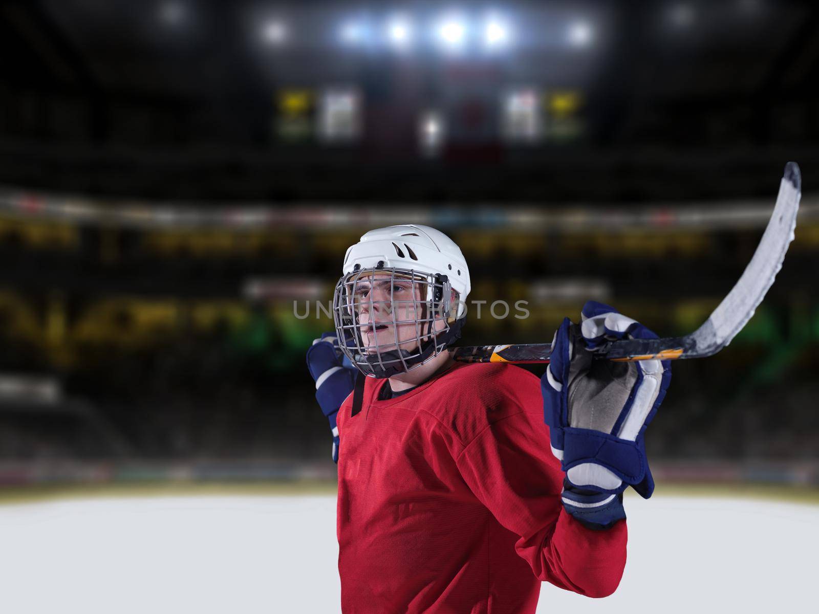 young ice hockey player portrait on a match