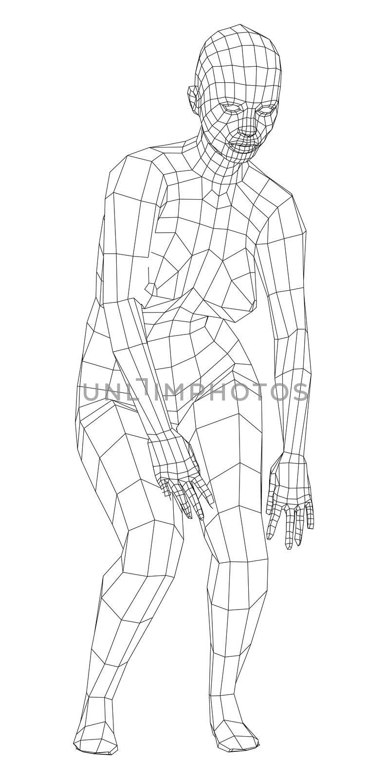 Wireframe ballerina or dancer in dance pose. 3d illustration