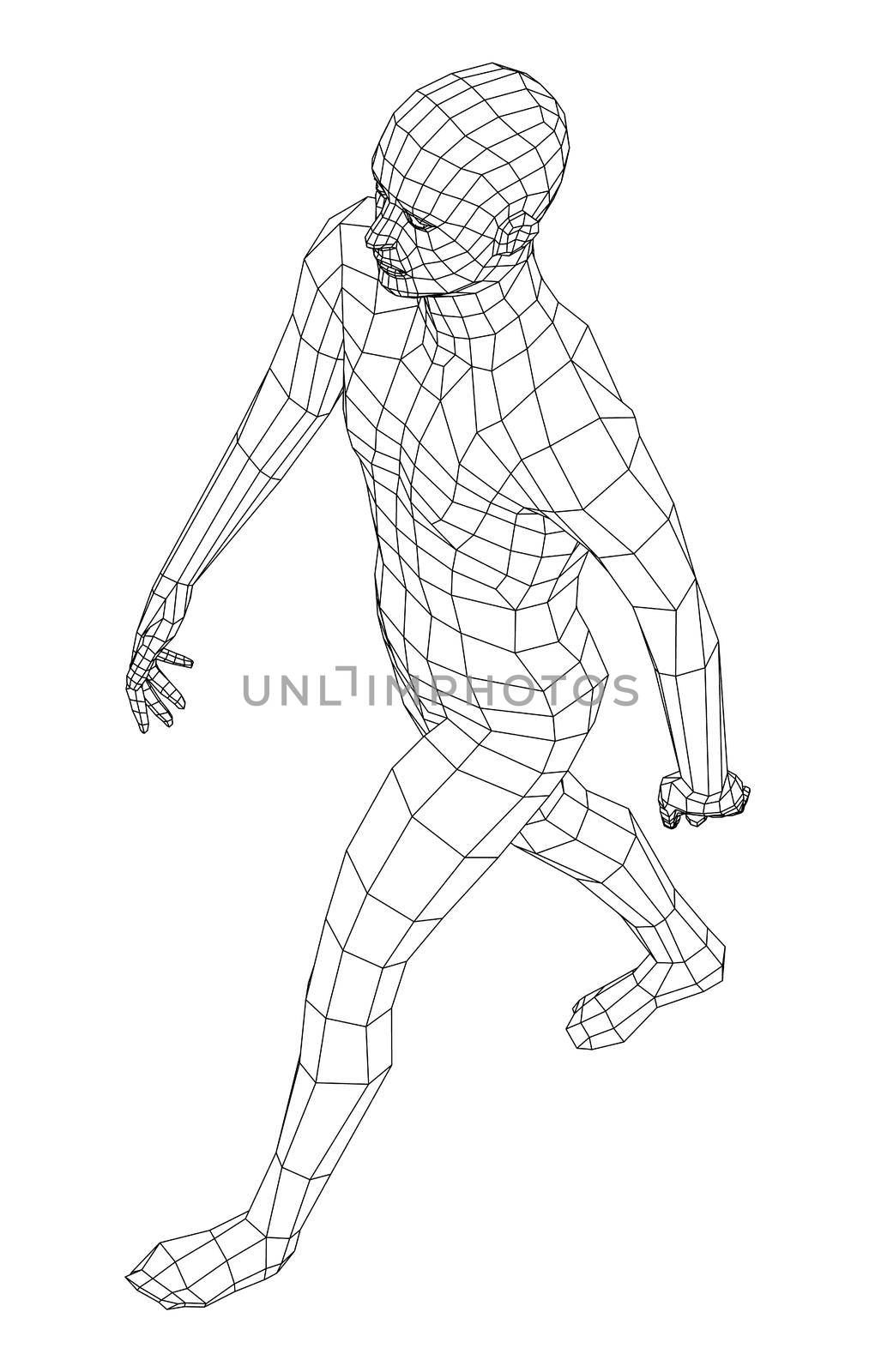 Wireframe walking man. 3d illustration. Man in walking pose