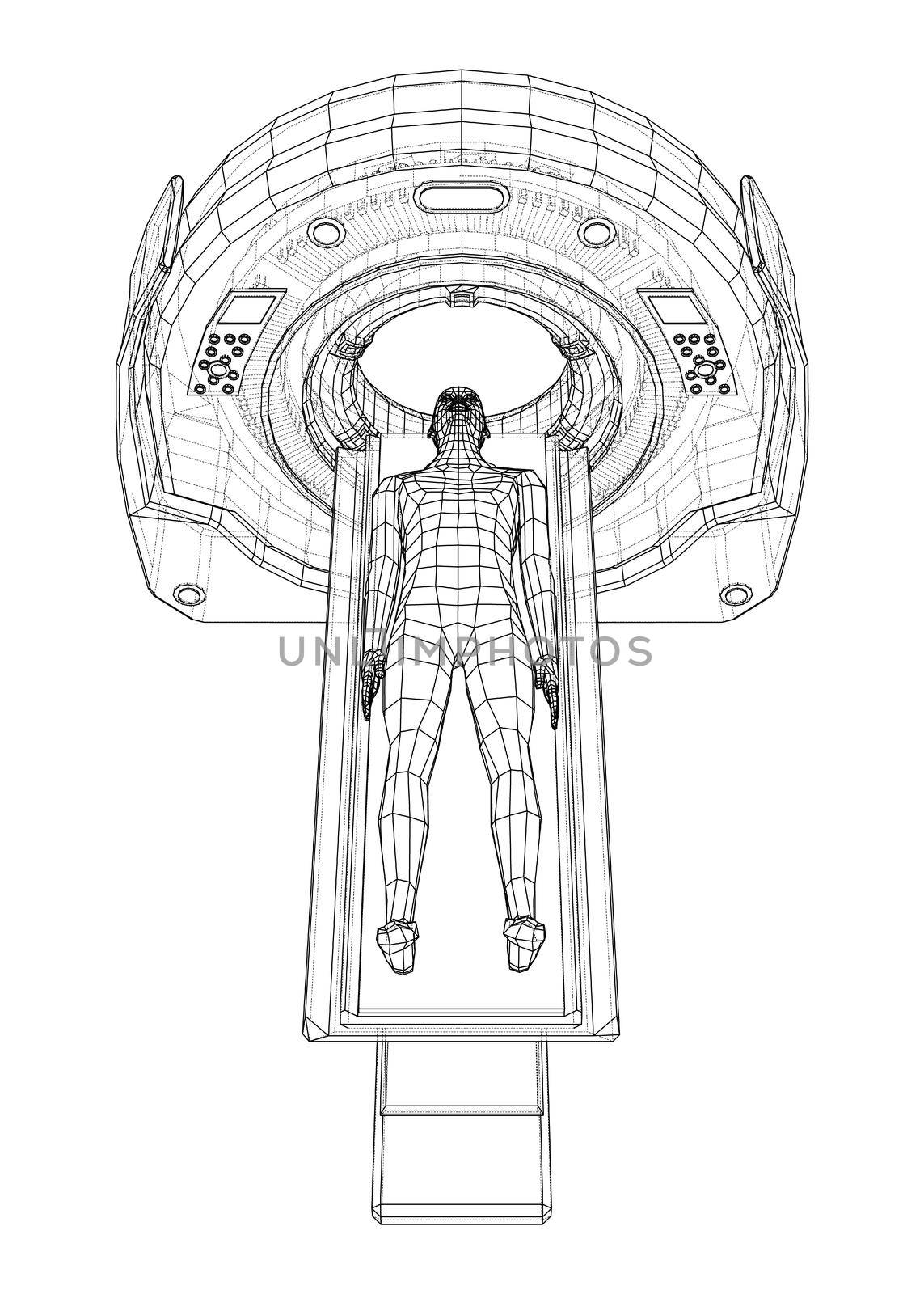 MRI, magnetic resonance imaging machine scanning patient inside. 3d illustration
