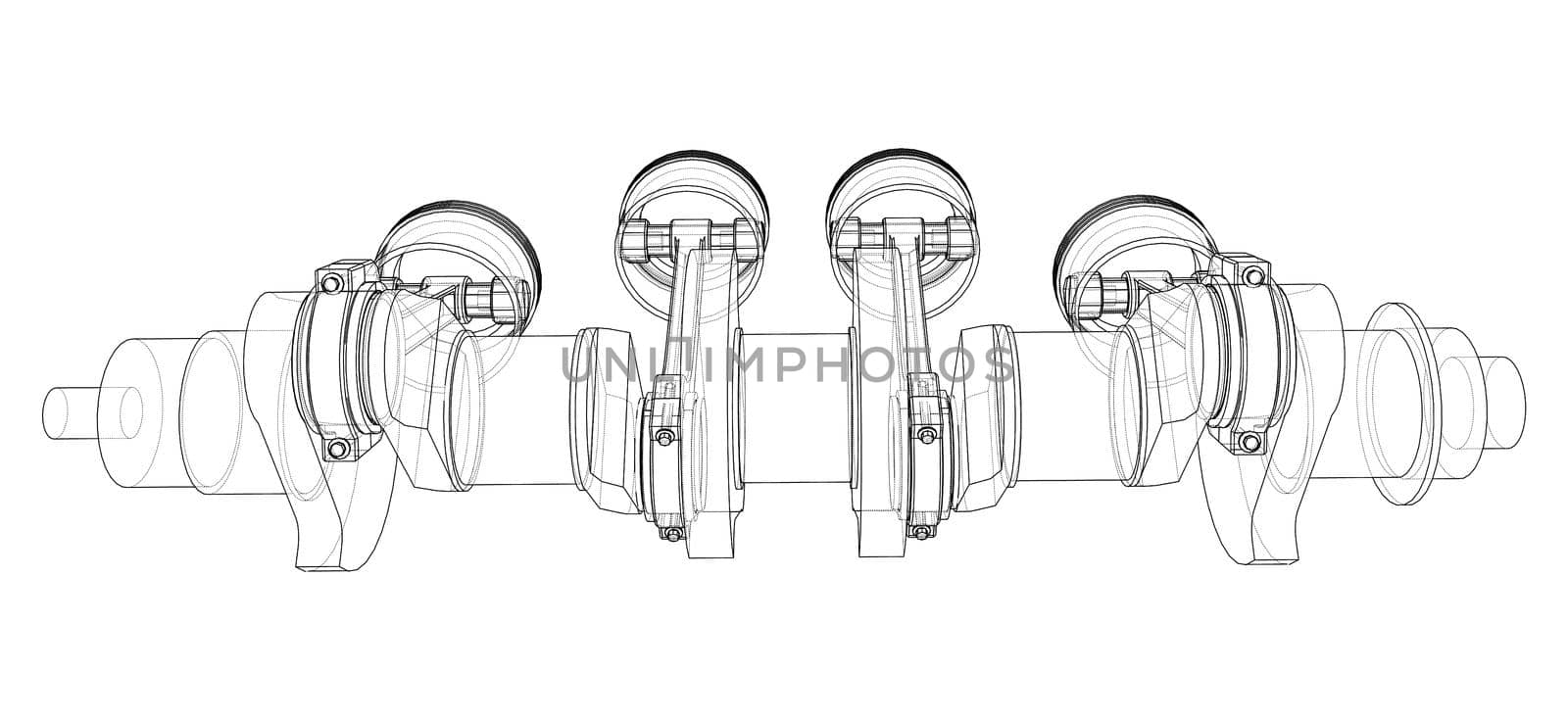 Engine crankshaft with pistons outline by cherezoff