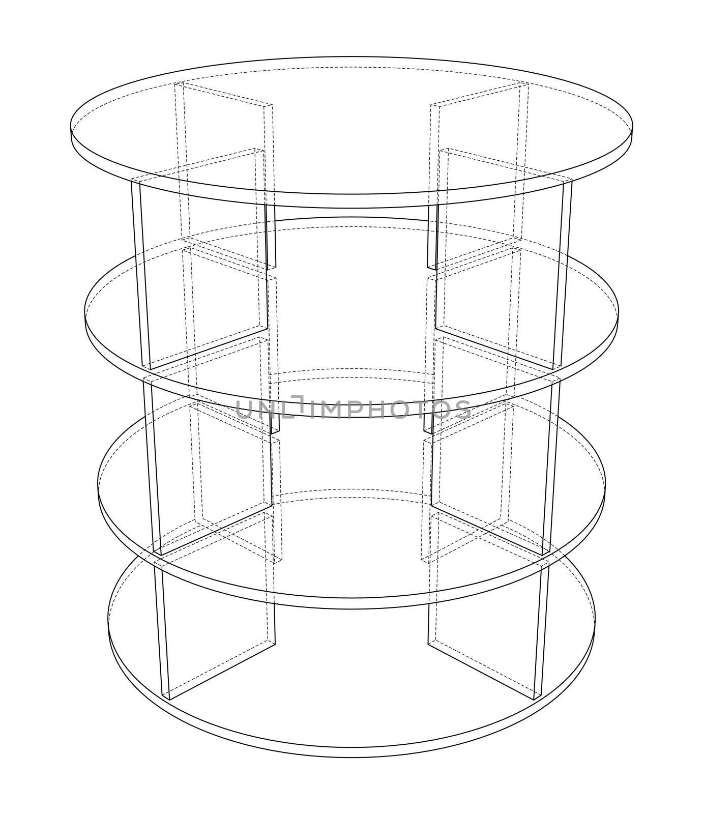 Empty showcase outline. 3d illustration. Wire-frame style