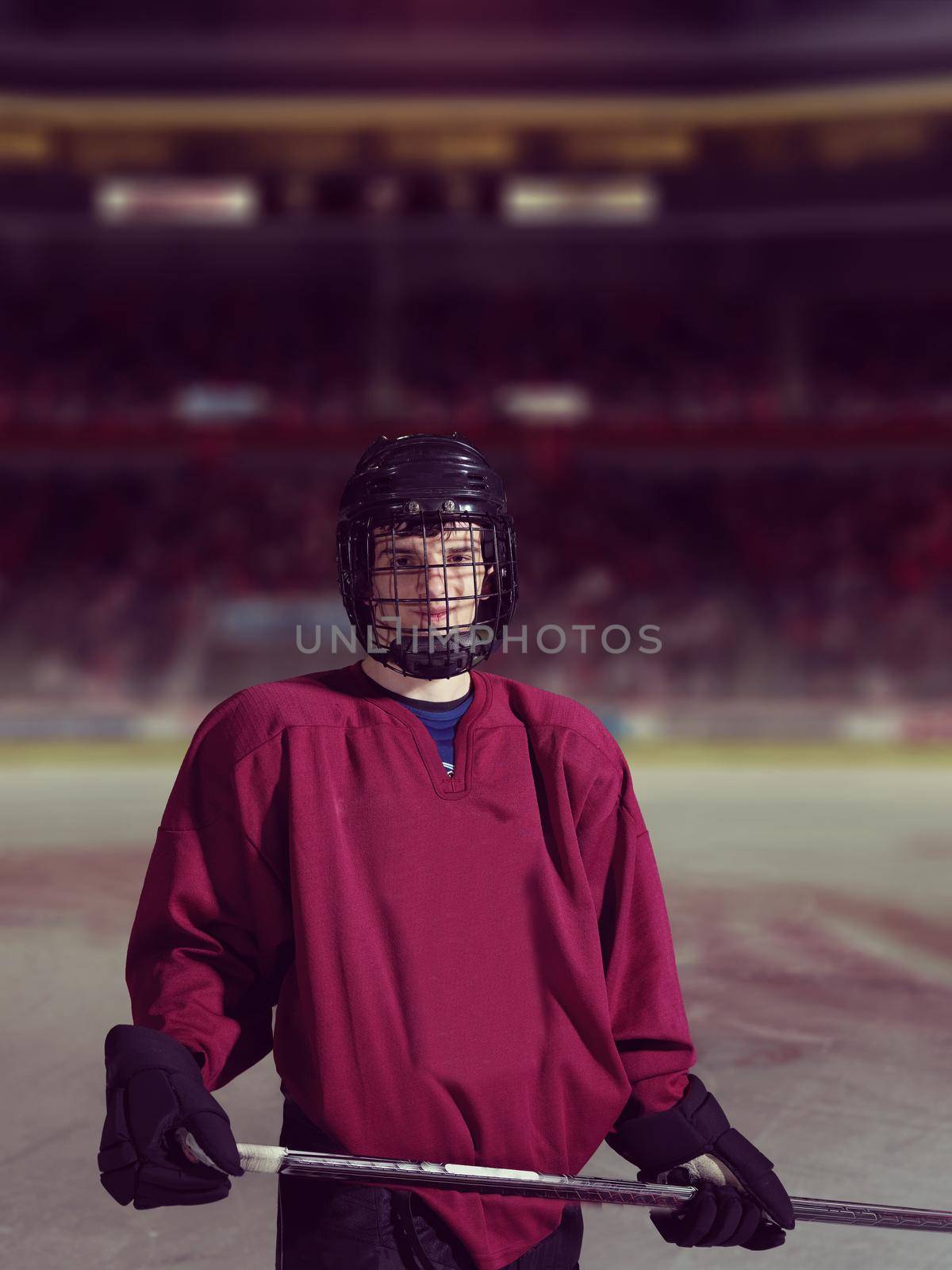 young ice hockey player portrait on a match