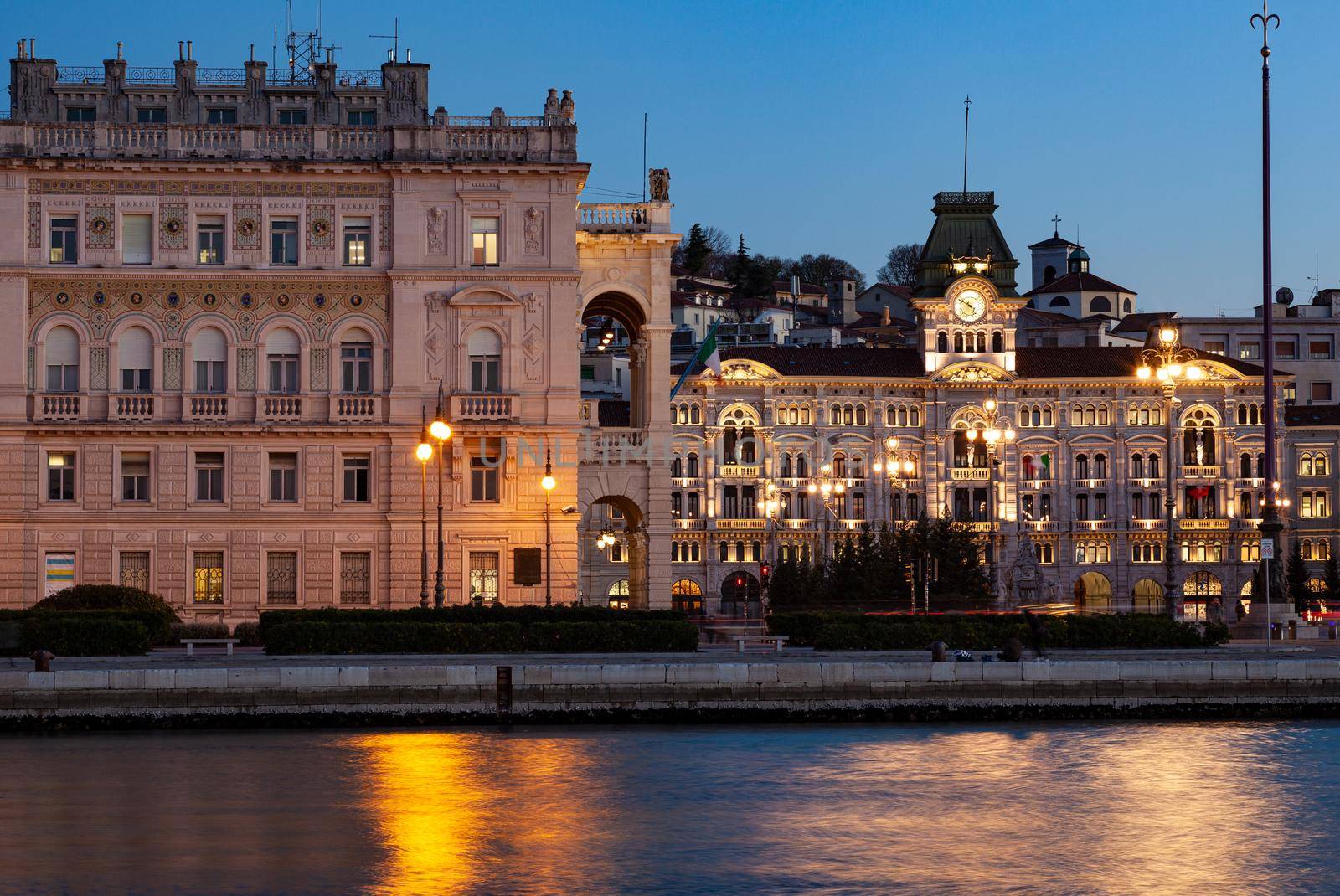 Scenic view of Piazza Unità at sunset, Trieste. Italy