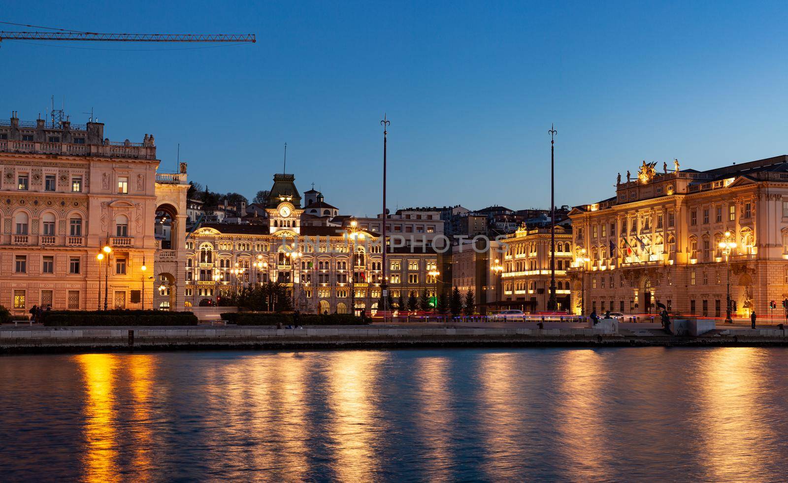 Scenic view of Piazza Unità at sunset, Trieste by bepsimage