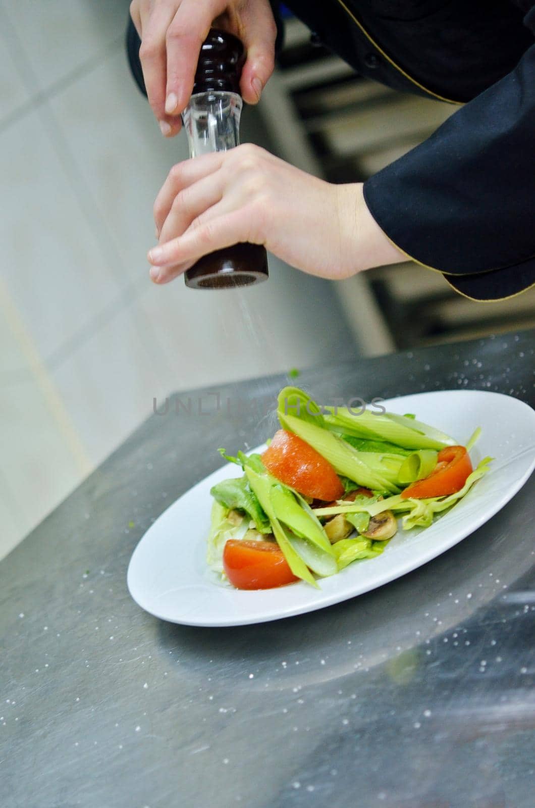 beautiful young chef woman prepare and decorating tasty food in kitchen