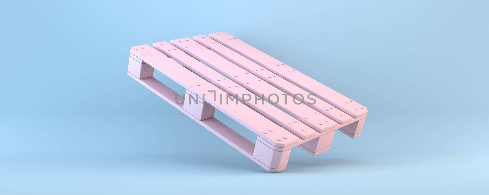 Pink wooden pallet 3D rendering illustration isolated on blue background