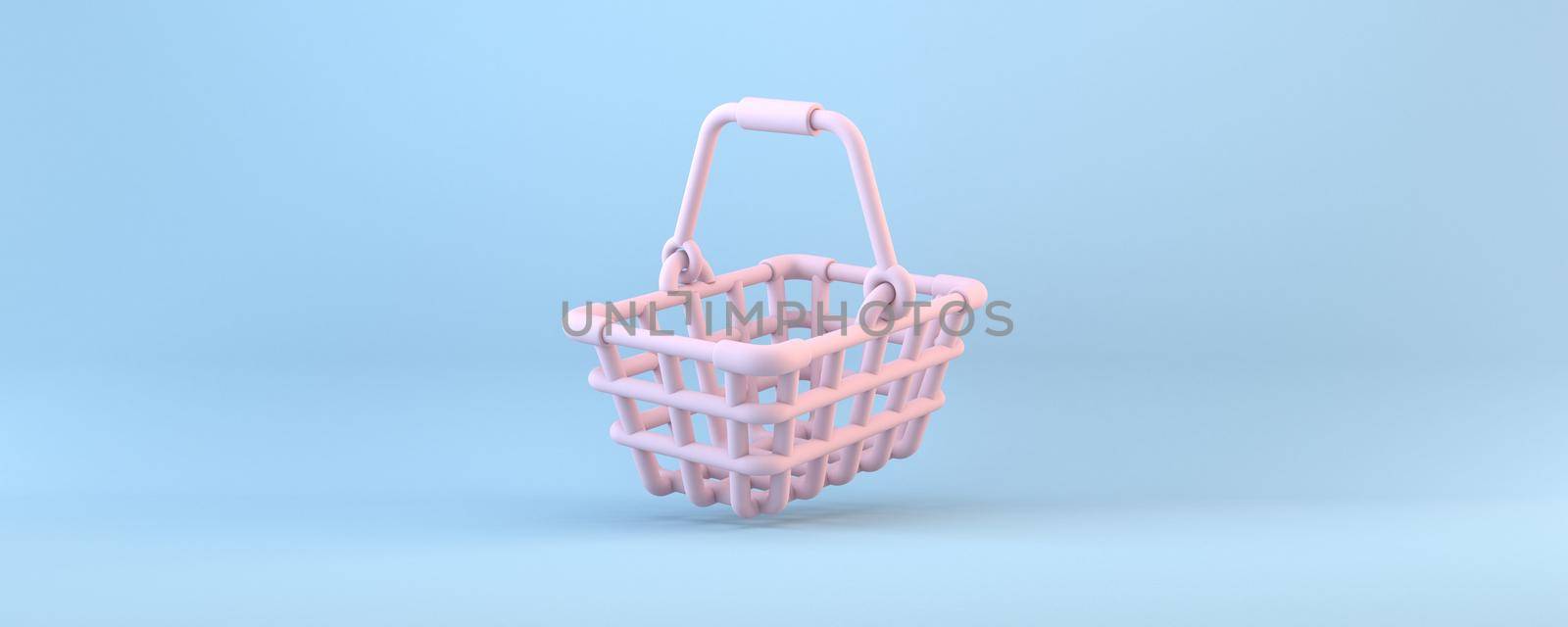 Pink shopping basket 3D rendering illustration isolated on blue background