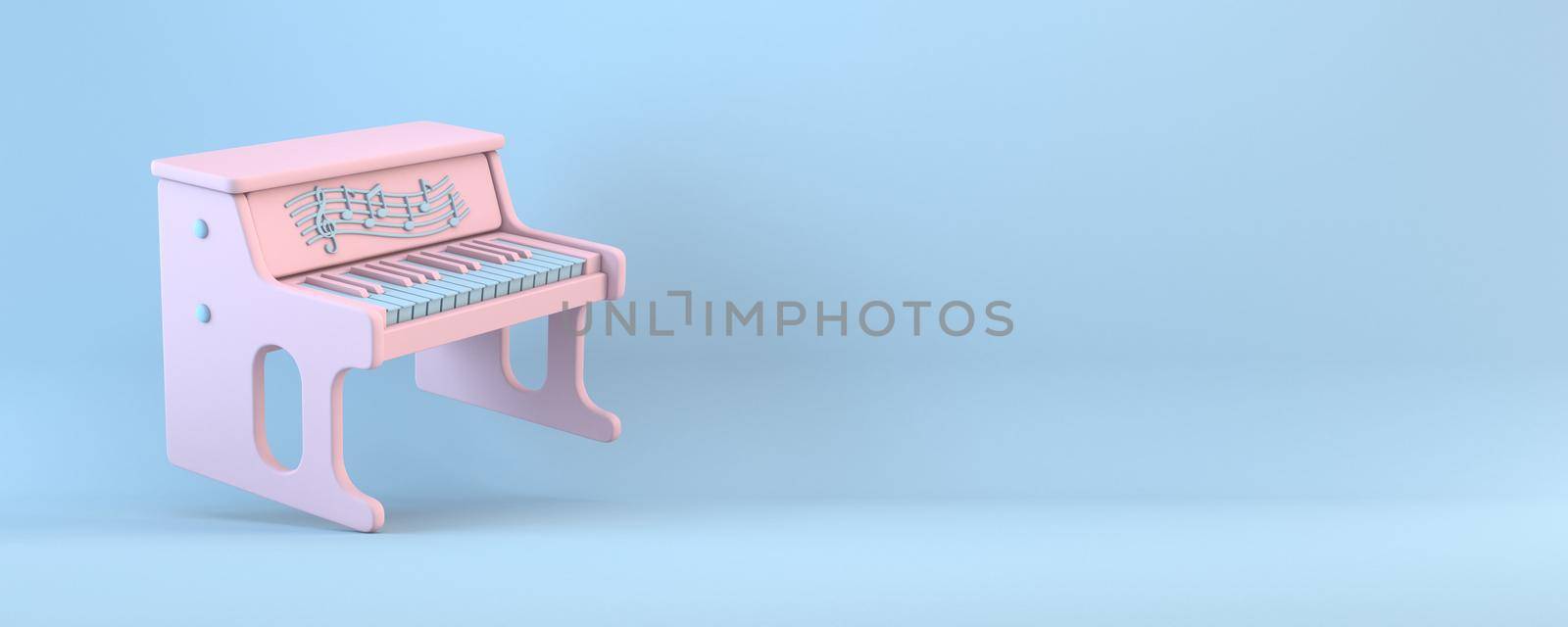 Pink toy piano 3D rendering illustration isolated on blue background