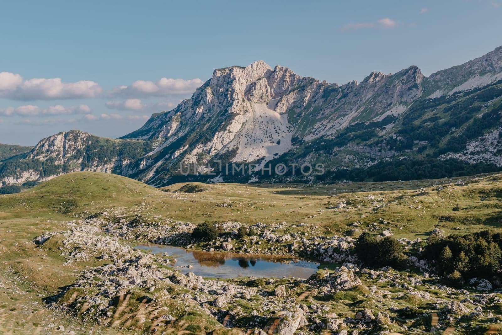 Mountain valley during sunrise. Natural summer landscape. Mountain peak green nature scenery. green hill landscape by Andrii_Ko