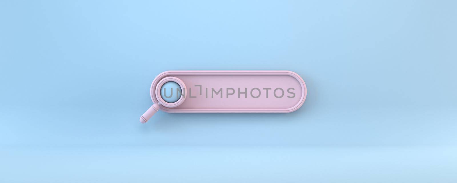 Pink search bar 3D rendering illustration isolated on blue background