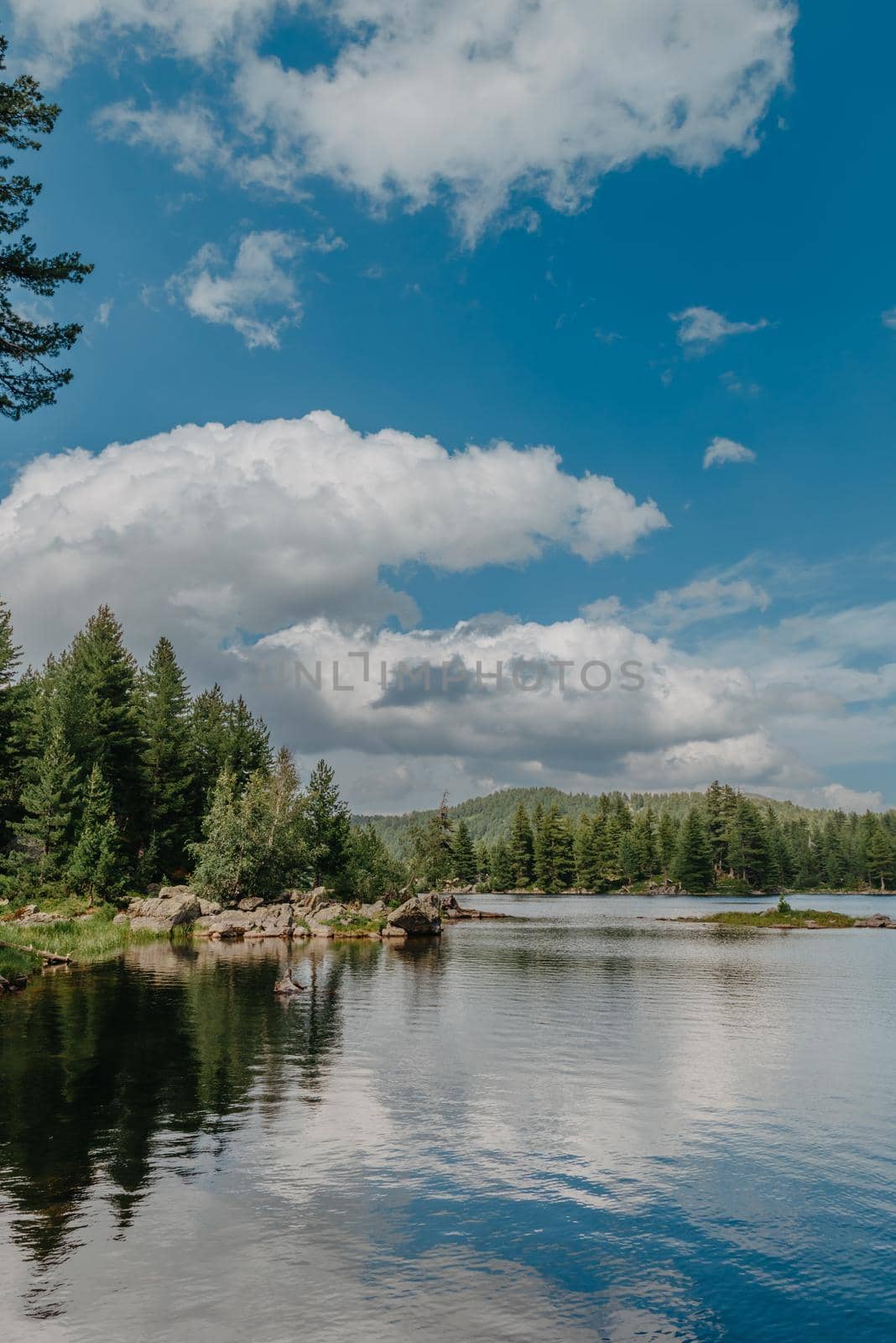 Majestic mountain lake. scenery of high mountain with lake and high peak.