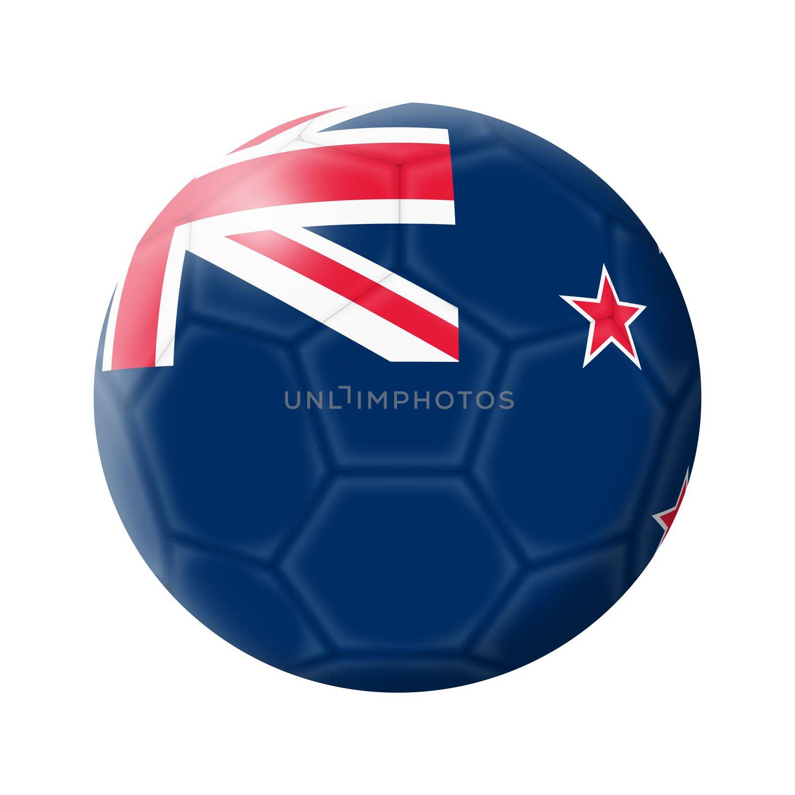 A New Zealand soccer ball football 3d illustration isolated on white with clipping path