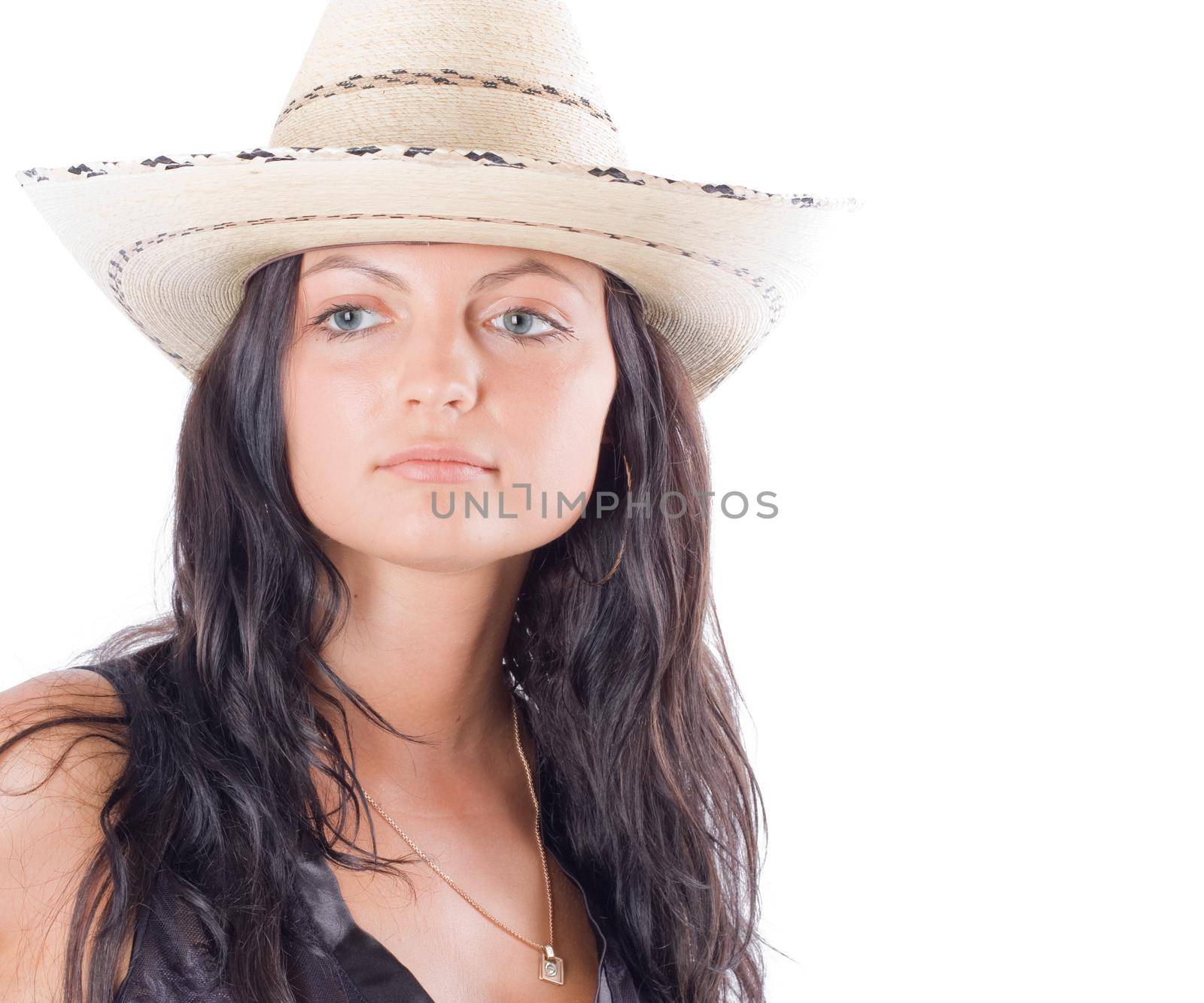 cowgirl country portrait on white