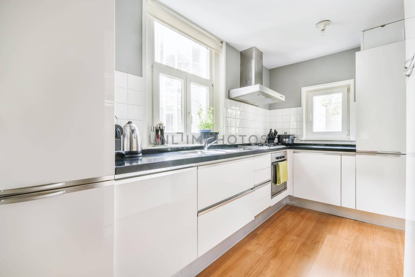 Modern cozy kitchen island in elegant apartment