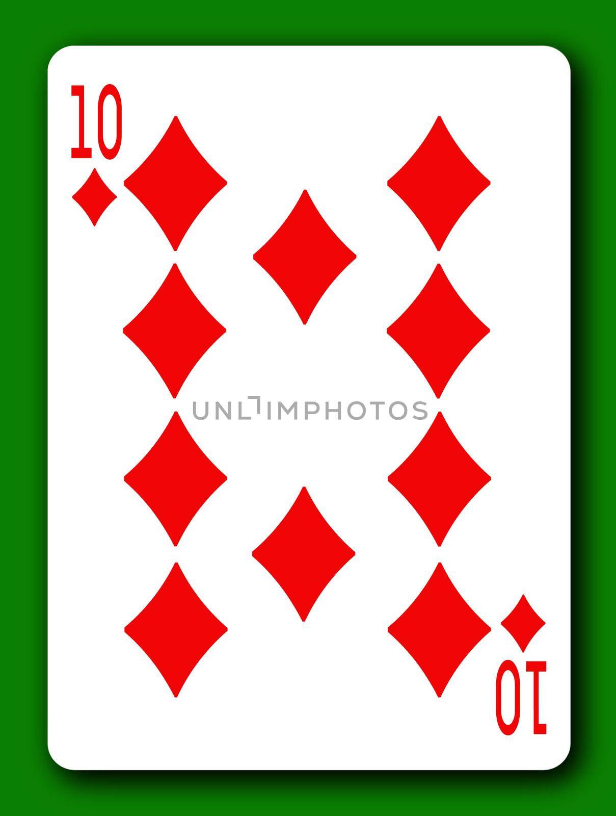 10 Ten of Diamonds playing card with clipping path to remove background and shadow 3d illustration by VivacityImages