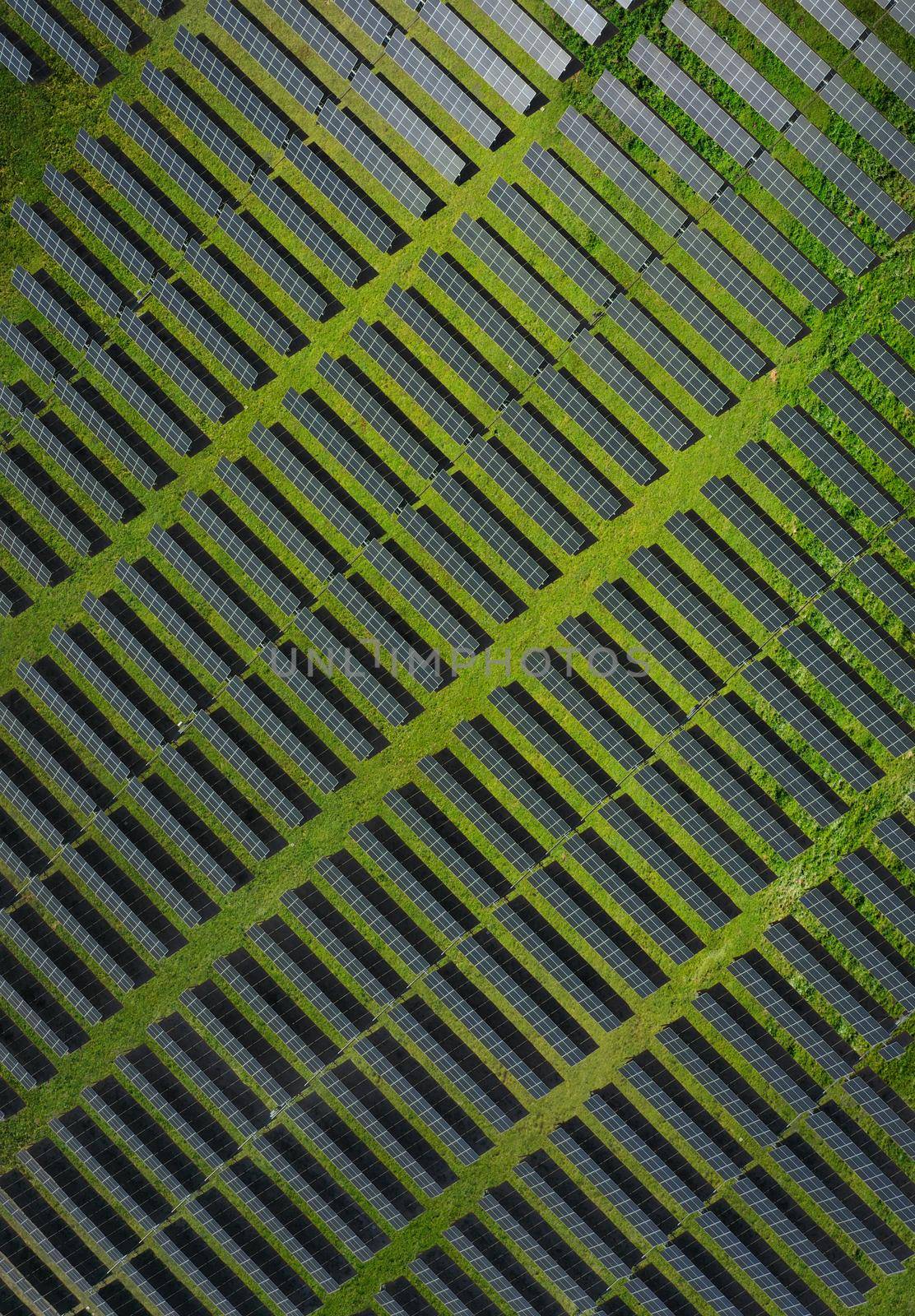 Solar energy power farm. Aerial view of solar panels. by Zurijeta