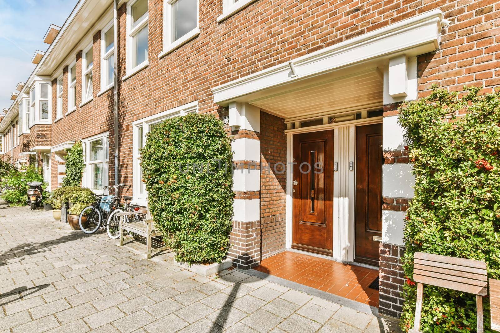 Residential area with buildings with beautiful facade