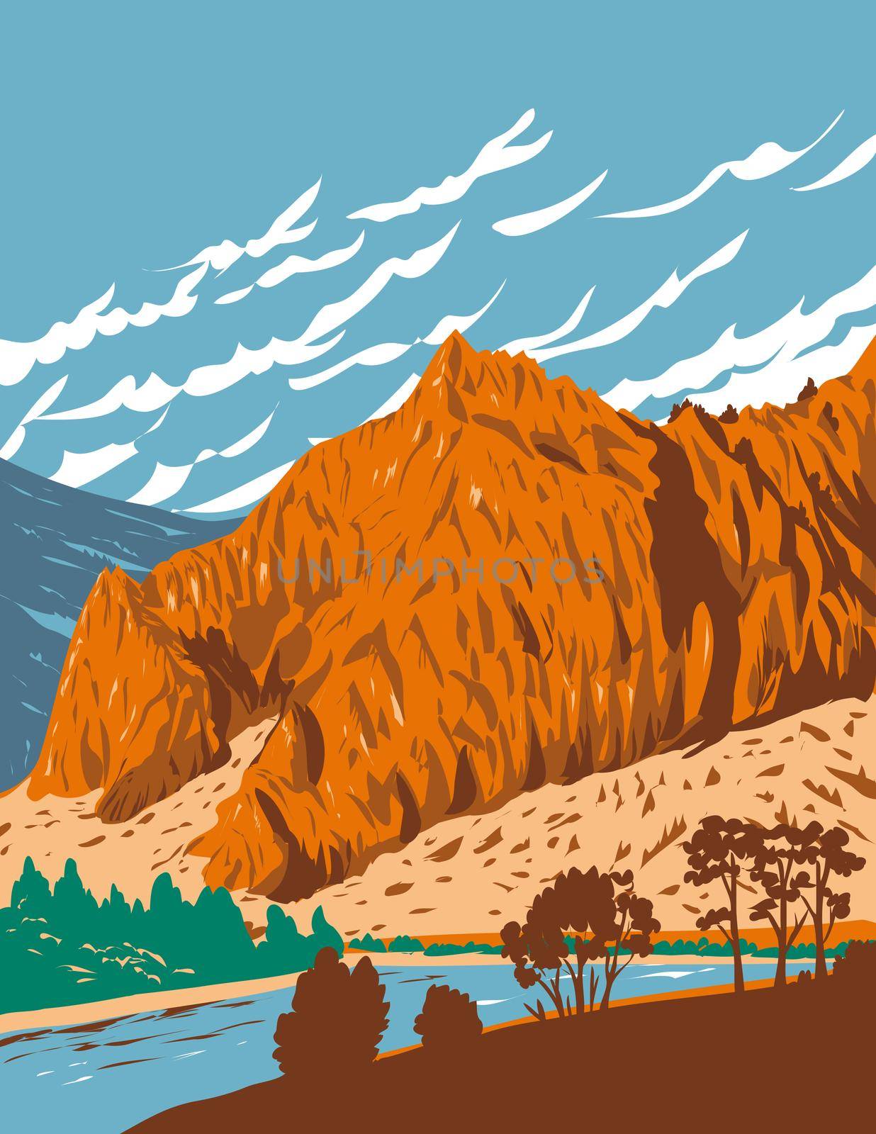 Tower Rock State Park Entrance to Missouri River Canyon in Adel Mountains Volcanic Field Montana USA WPA Poster Art by patrimonio