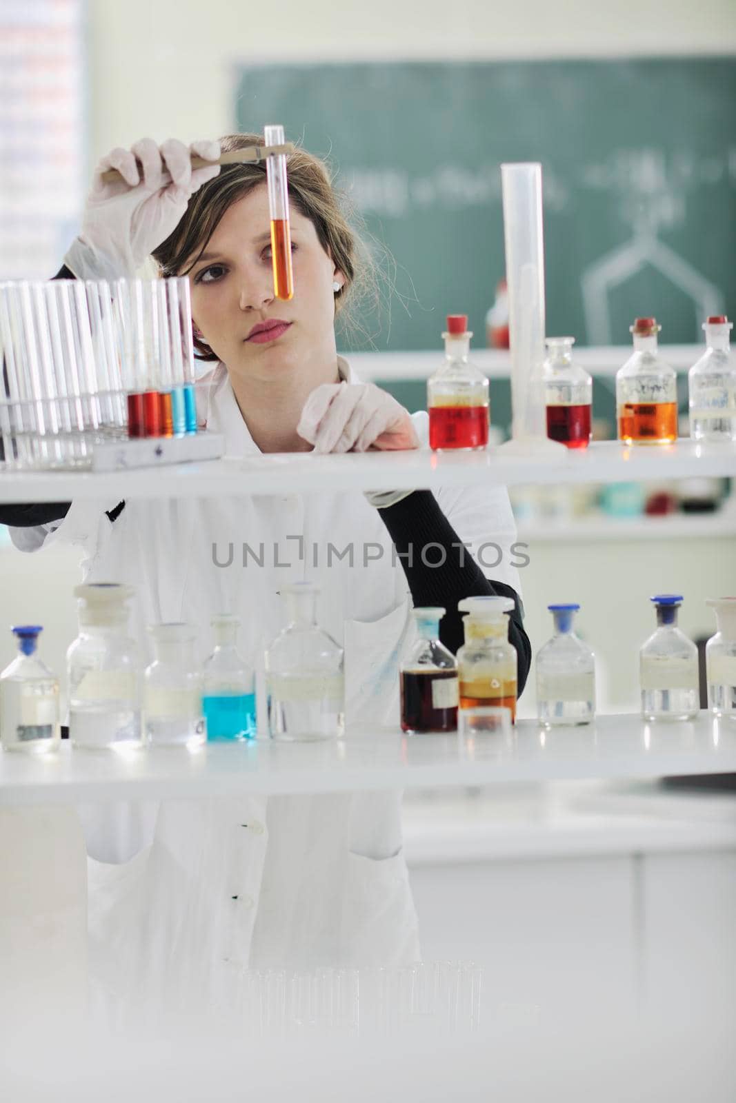 science chemistry classes with young student woman in labaratory