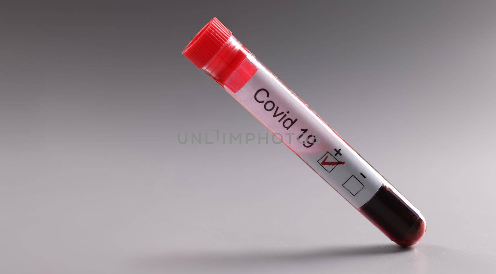 Positive test for covid in vitro. Infected patient with blood sample concept