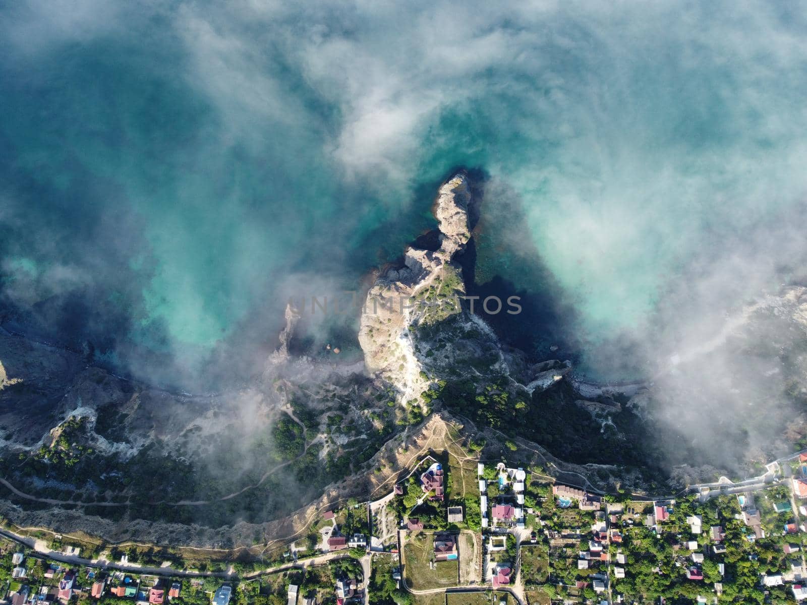 Abstract aerial nature summer ocean sunset sea and sky background. Natural sky composition. Element of design. Sky replacement for composites. Holiday, vacation and recreational banner concept by panophotograph