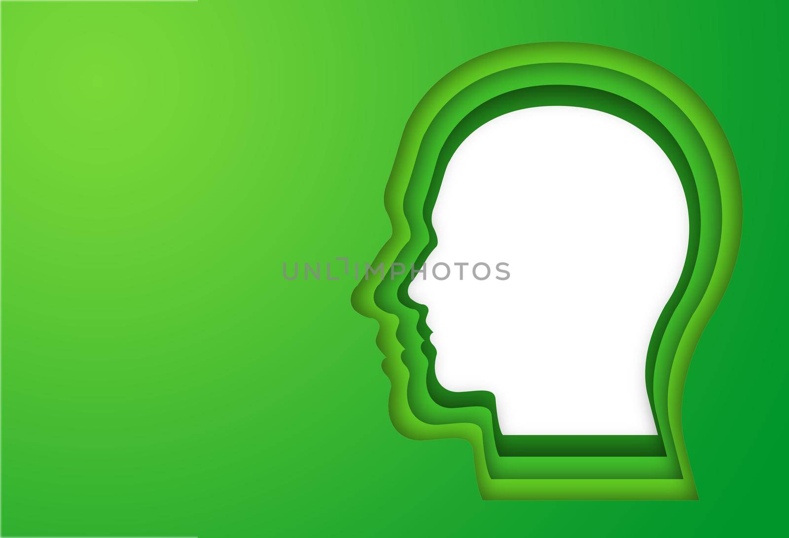 Green human head isolated on green background. illustration.