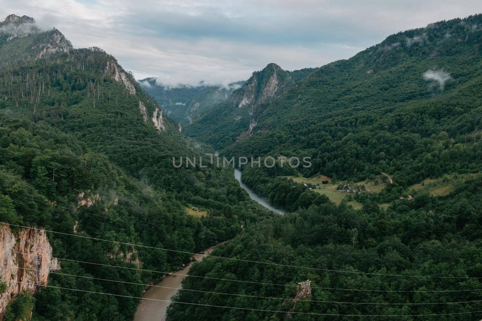 Tara River, view from the bridge, north Montenegro. Canyon of river Tara, deepest canyon in the Europe, second in the world. State of Montenegro