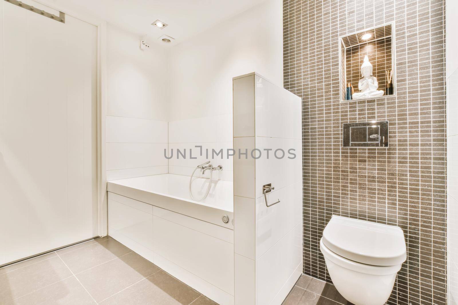 Luxury interior design of a bathroom with marble walls