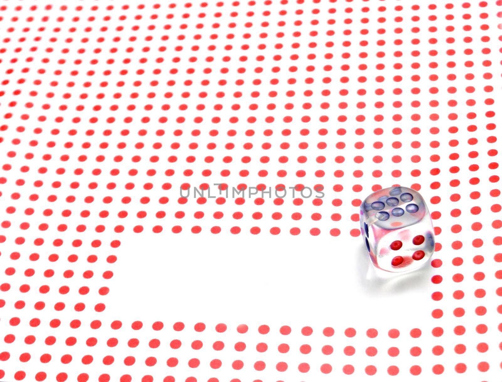 empty space for write and gambling dice on red dotted background by dotshock