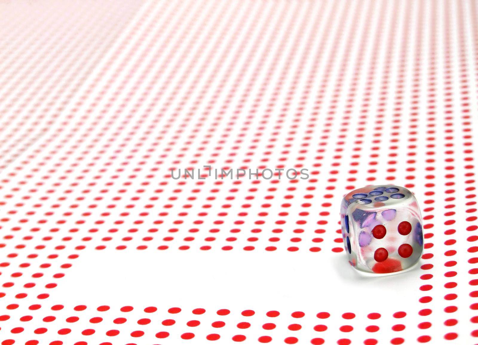 empty space for write and gambling dice on red dotted background by dotshock