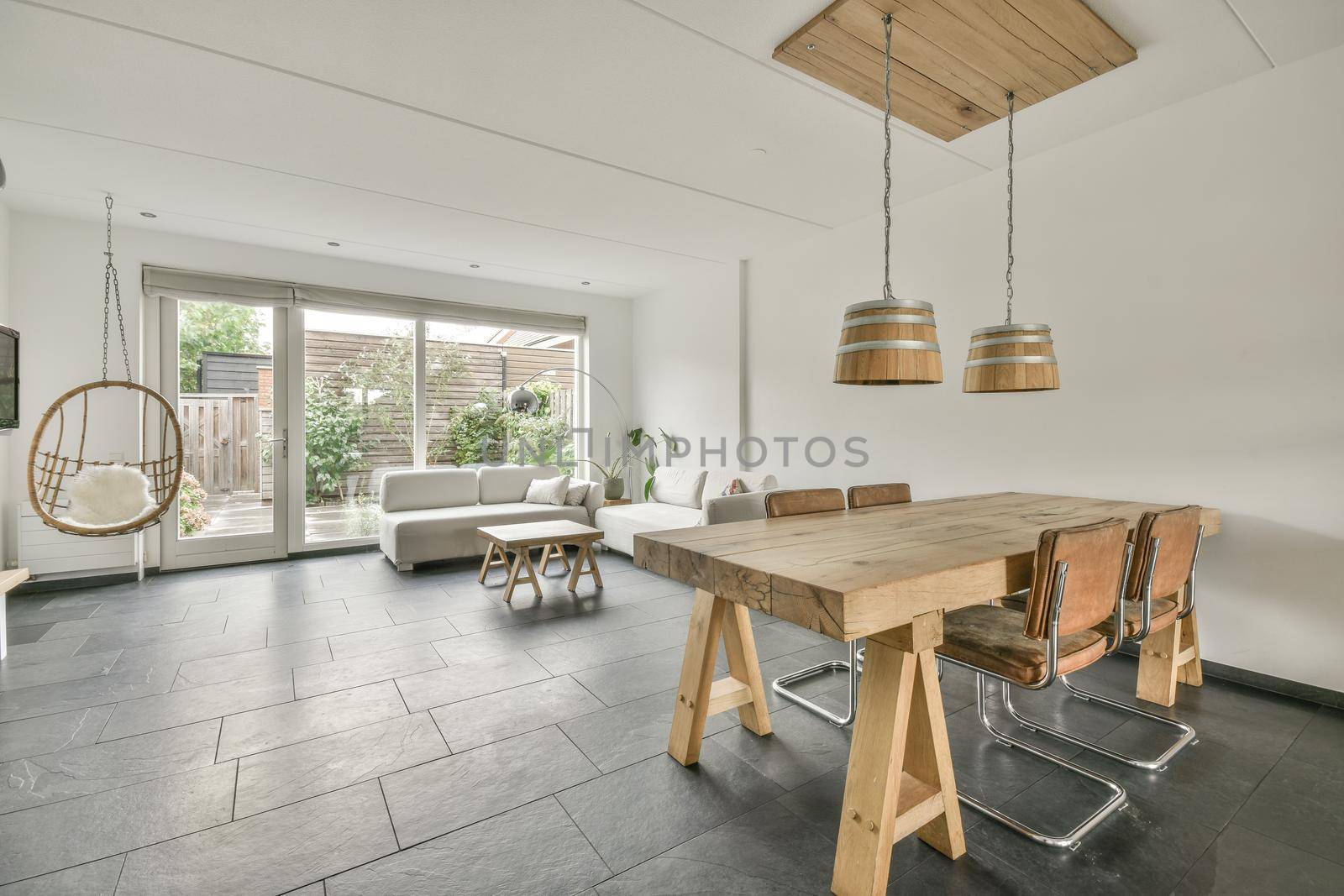 Modern dining room interior with stylish table