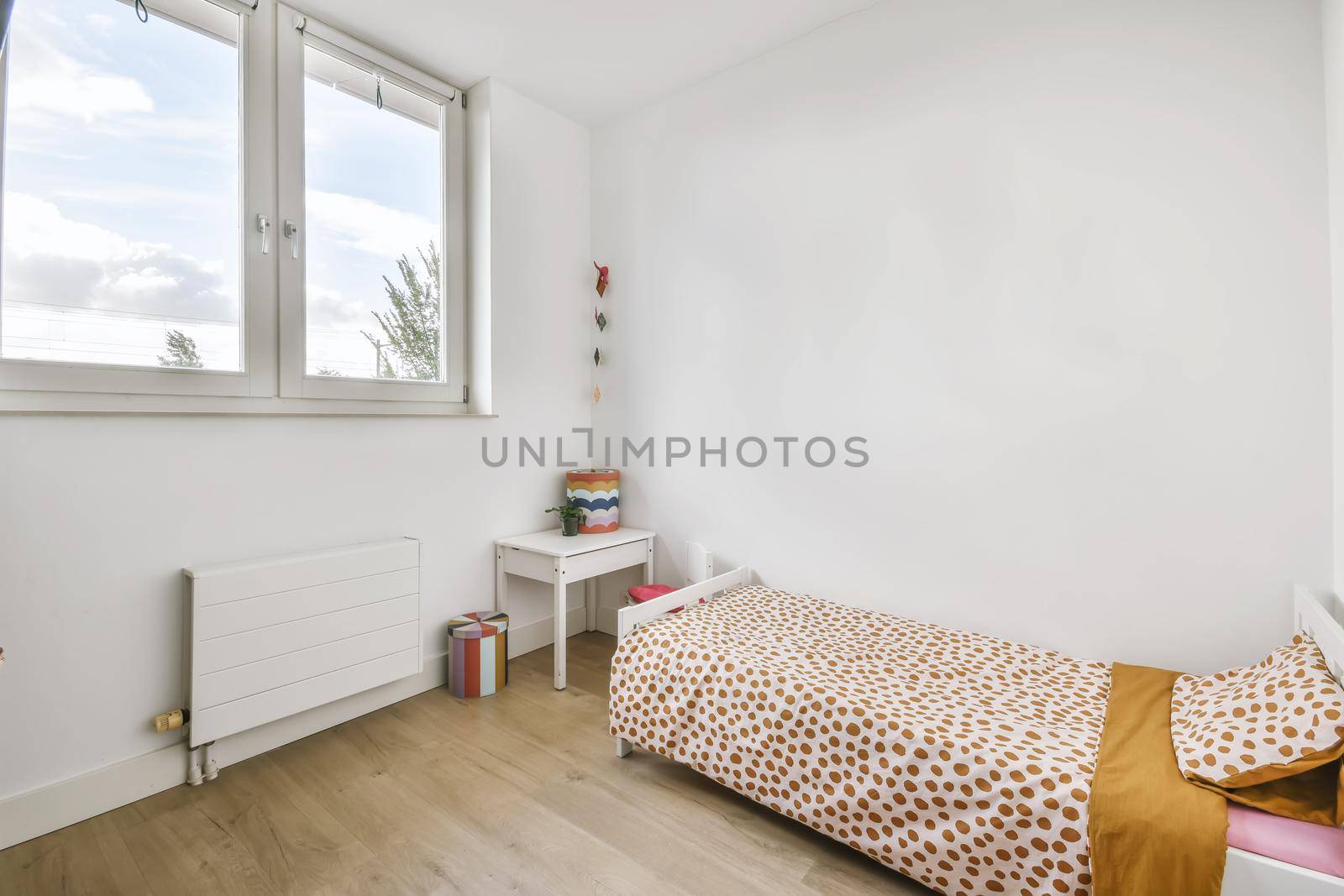 Interior of child's room with white walls
