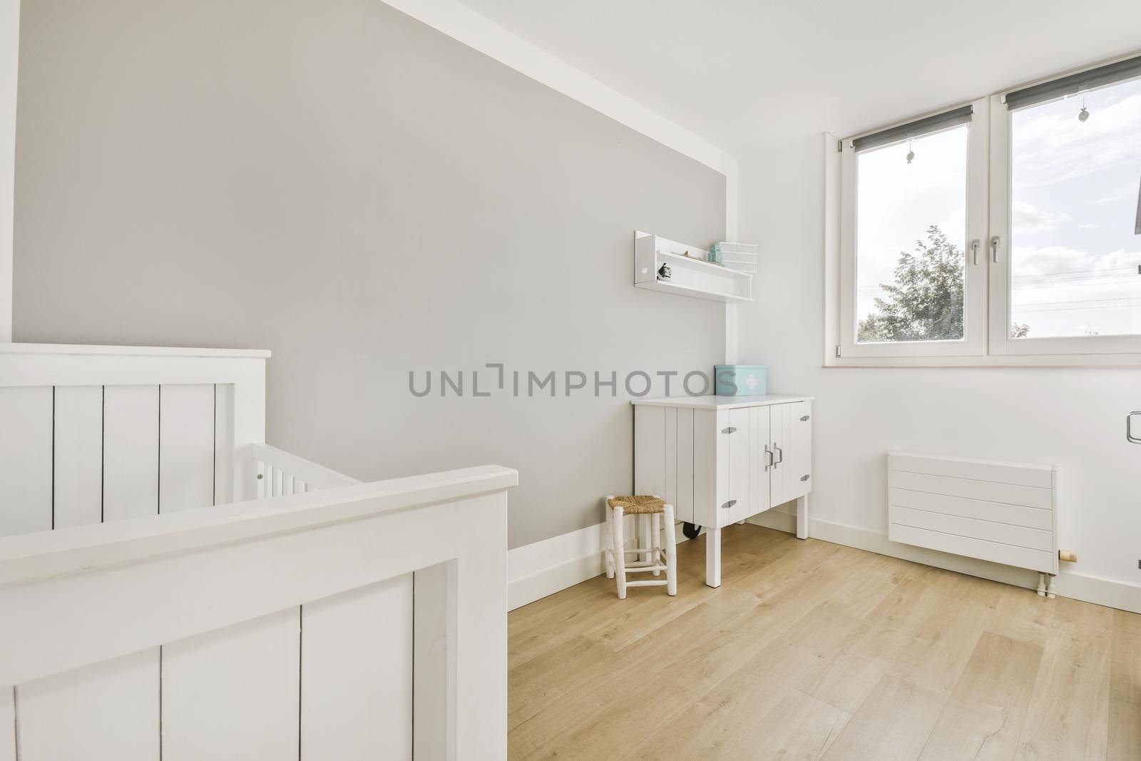 Interior of child's room with white walls