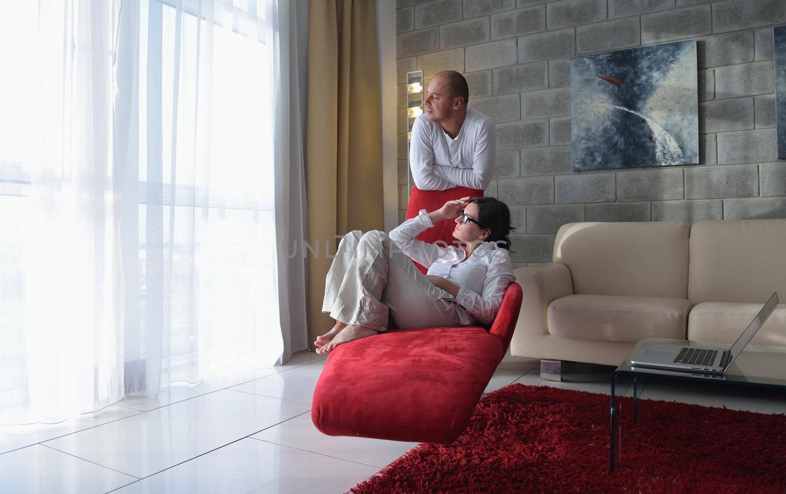 happy young  Couple Using LAptop computer At Home