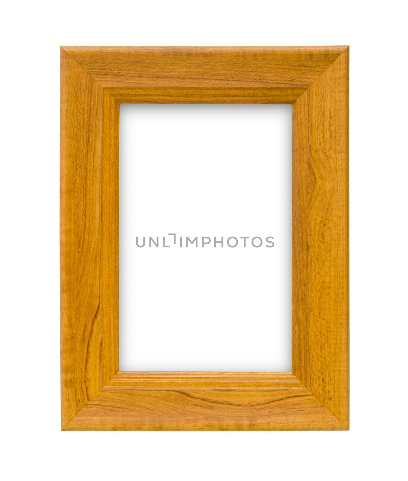 Empty wooden frame isolated on white background. by Gamjai