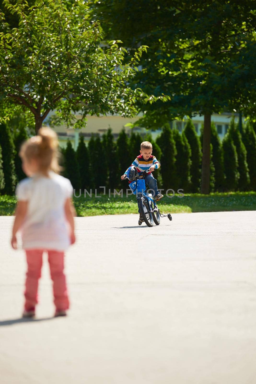 happy  little girl have fun in park