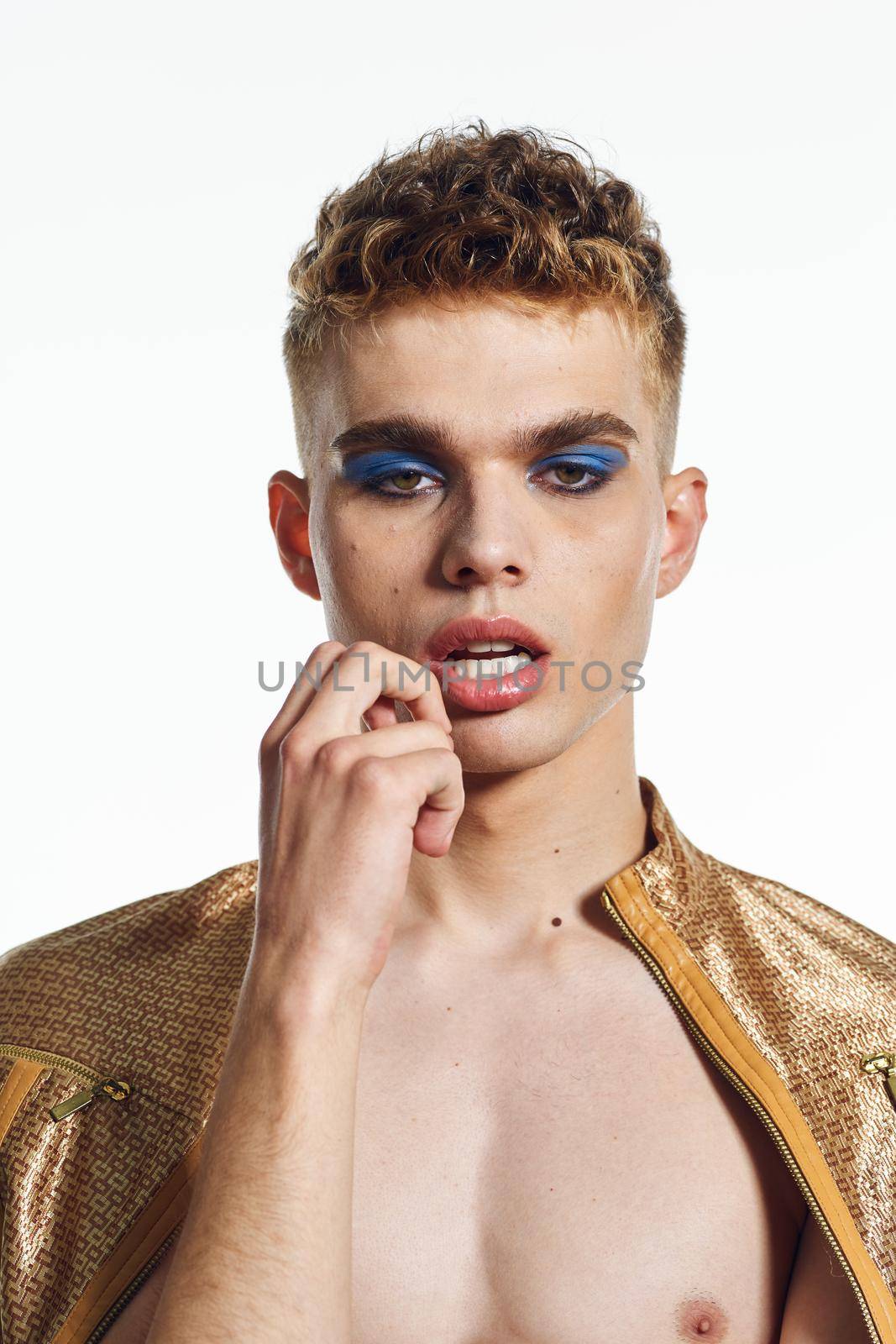 guy with female makeup posing transgender lgbt community. High quality photo