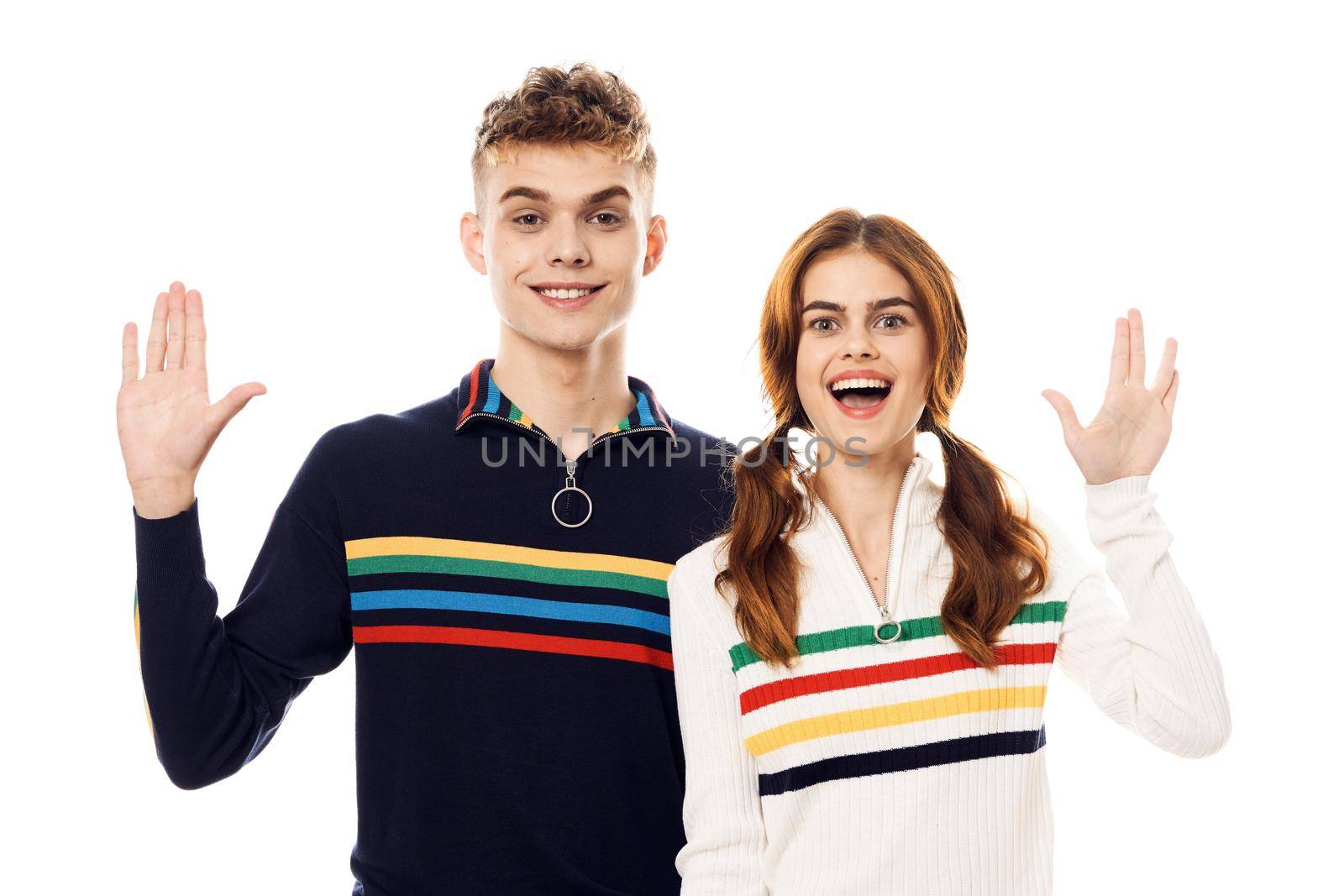 cheerful young couple lgbt community friendship light background. High quality photo