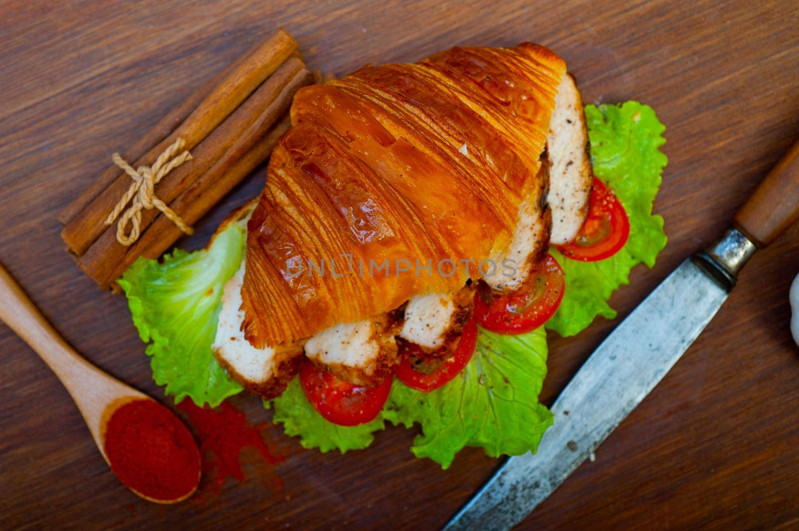 savory croissant brioche bread with chicken breast  by keko64