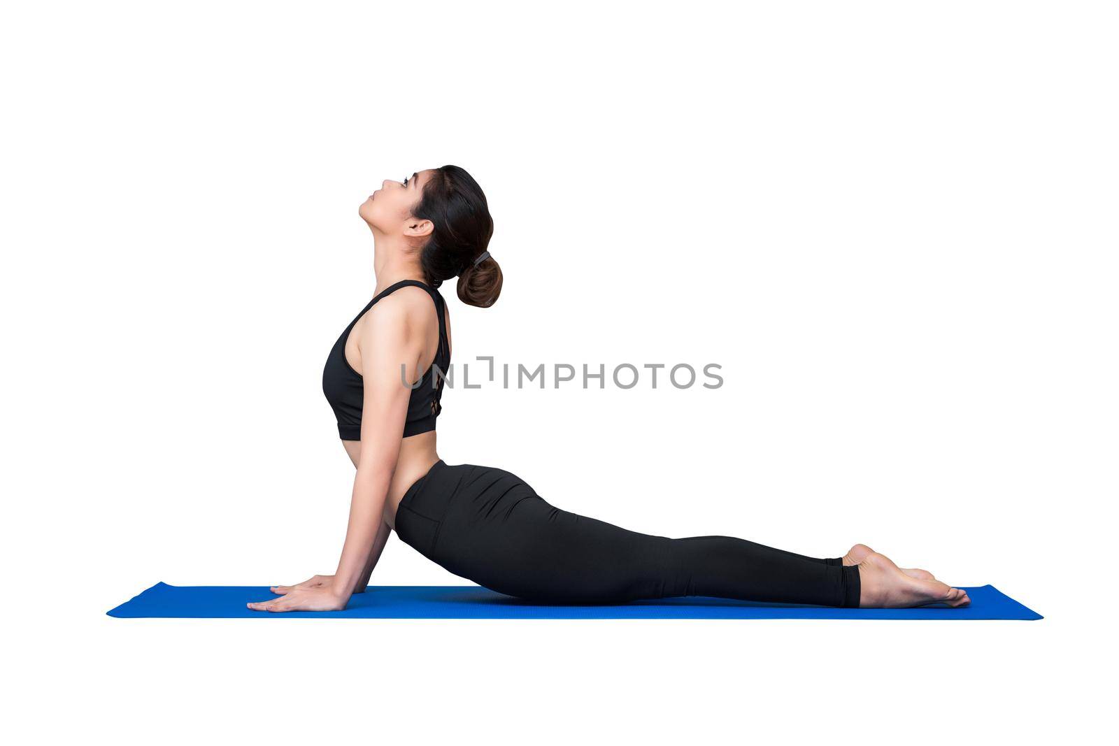 Healthy woman exercising yoga isolated with clipping path on white background.Photo design for fitness sporty woman and healthcare concept.