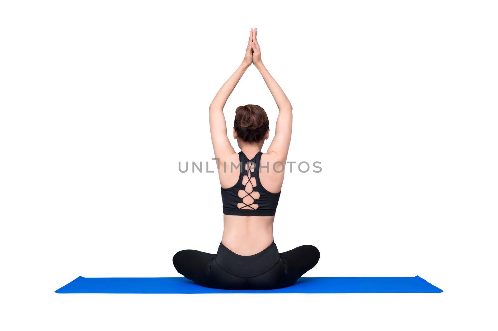 Healthy woman exercising yoga isolated with clipping path on white background. by Nuamfolio