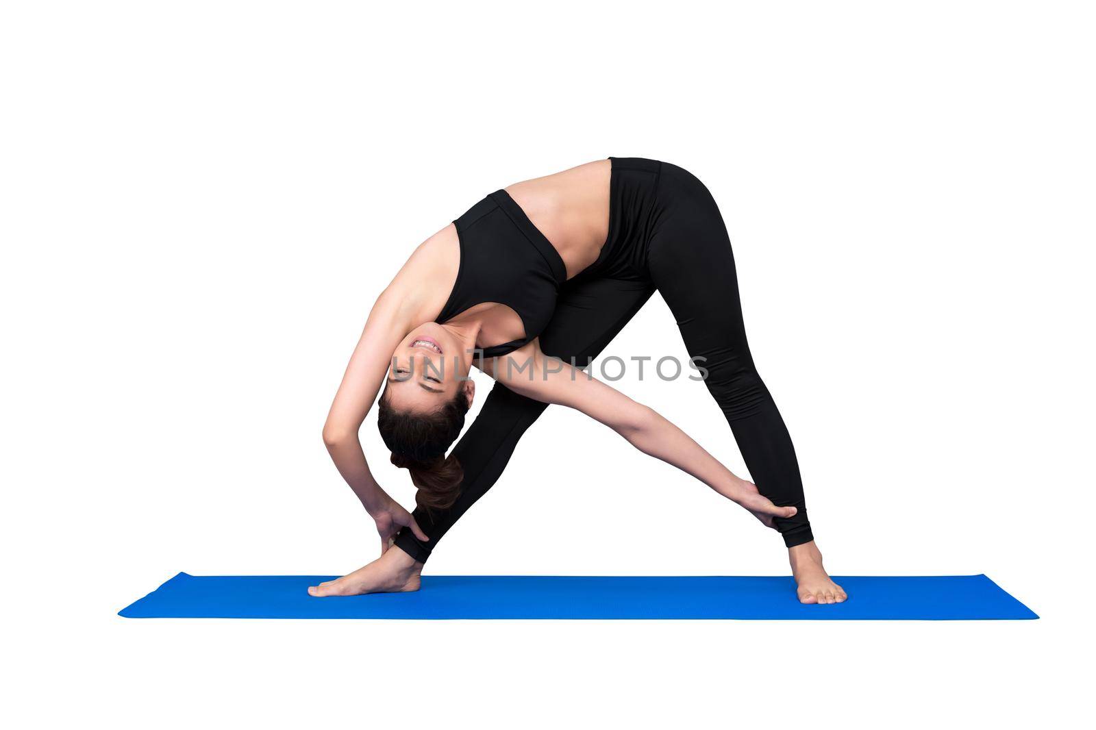 Healthy woman exercising yoga isolated with clipping path on white background by Nuamfolio