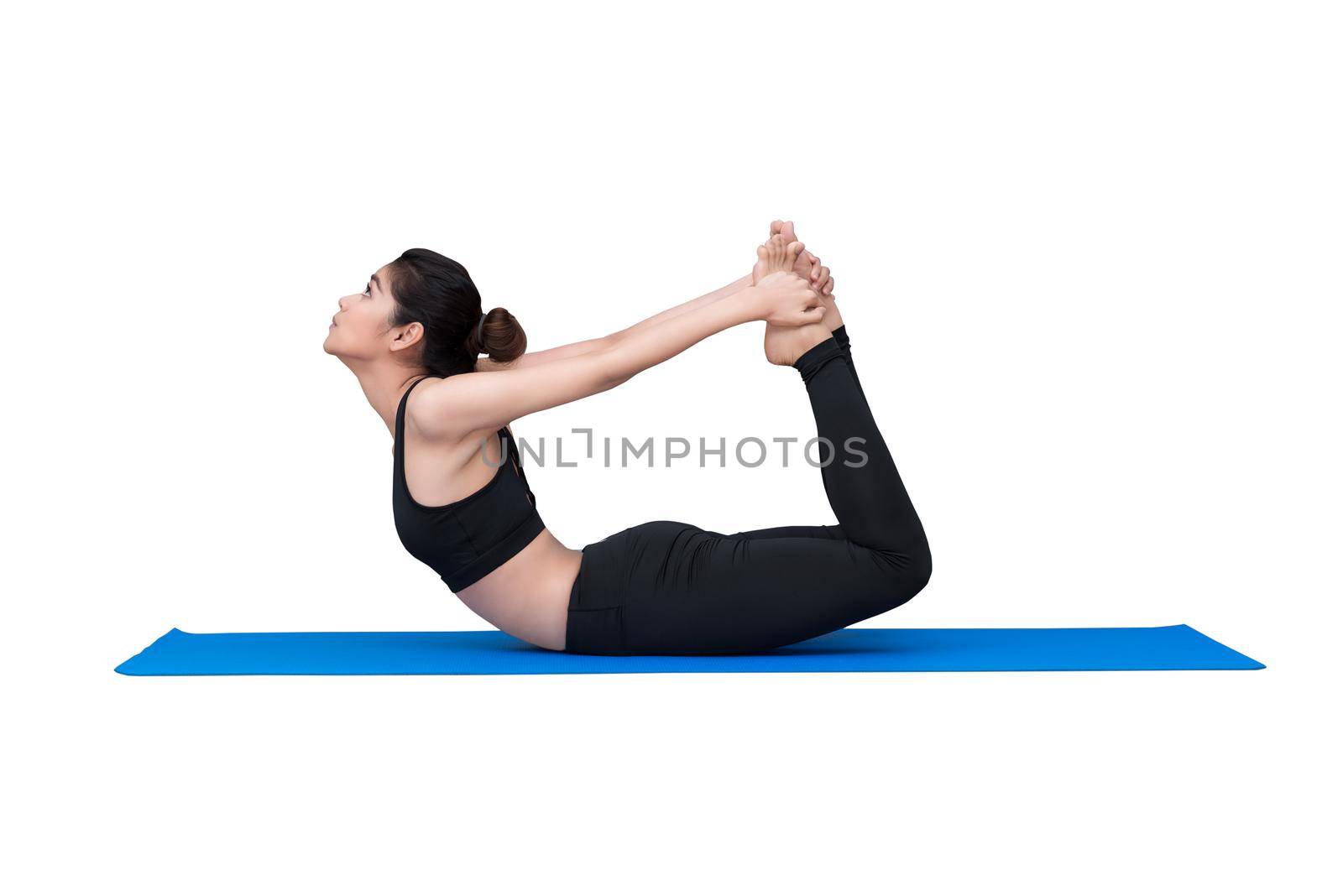 Healthy woman exercising yoga isolated with clipping path on white background by Nuamfolio