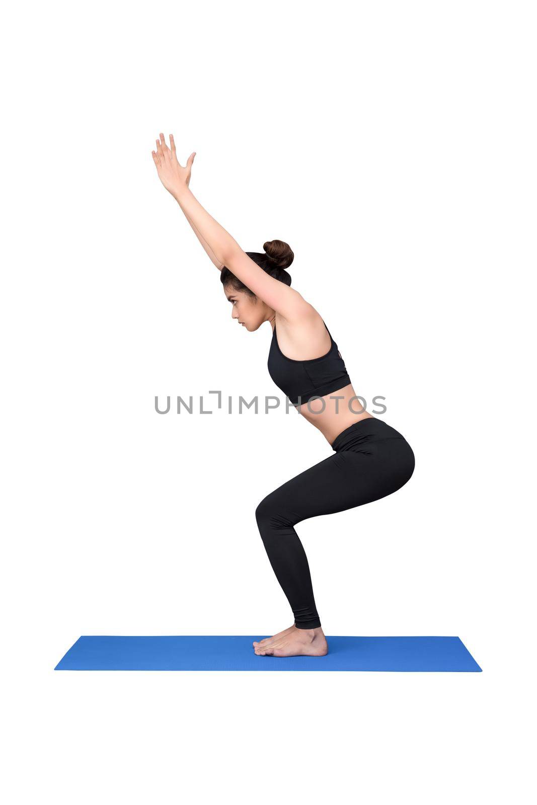 Healthy woman exercising yoga isolated with clipping path on white background.Photo design for fitness sporty woman and healthcare concept.