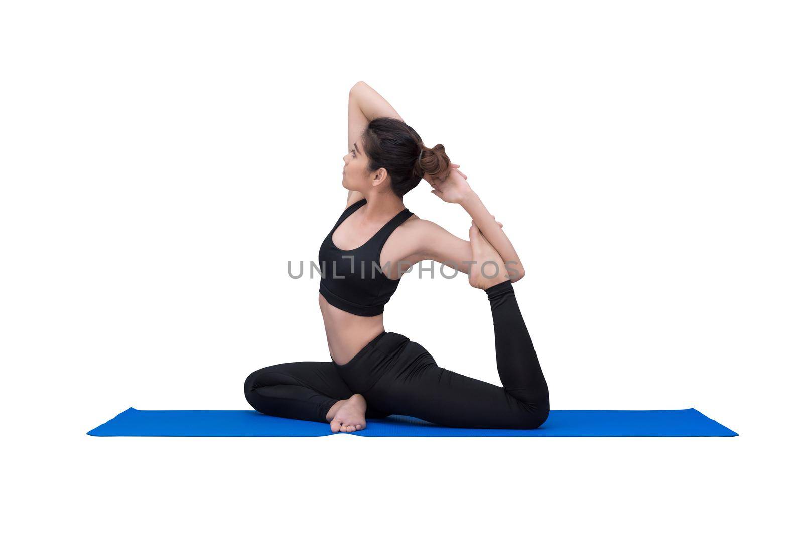 Healthy woman exercising yoga isolated with clipping path on white background by Nuamfolio