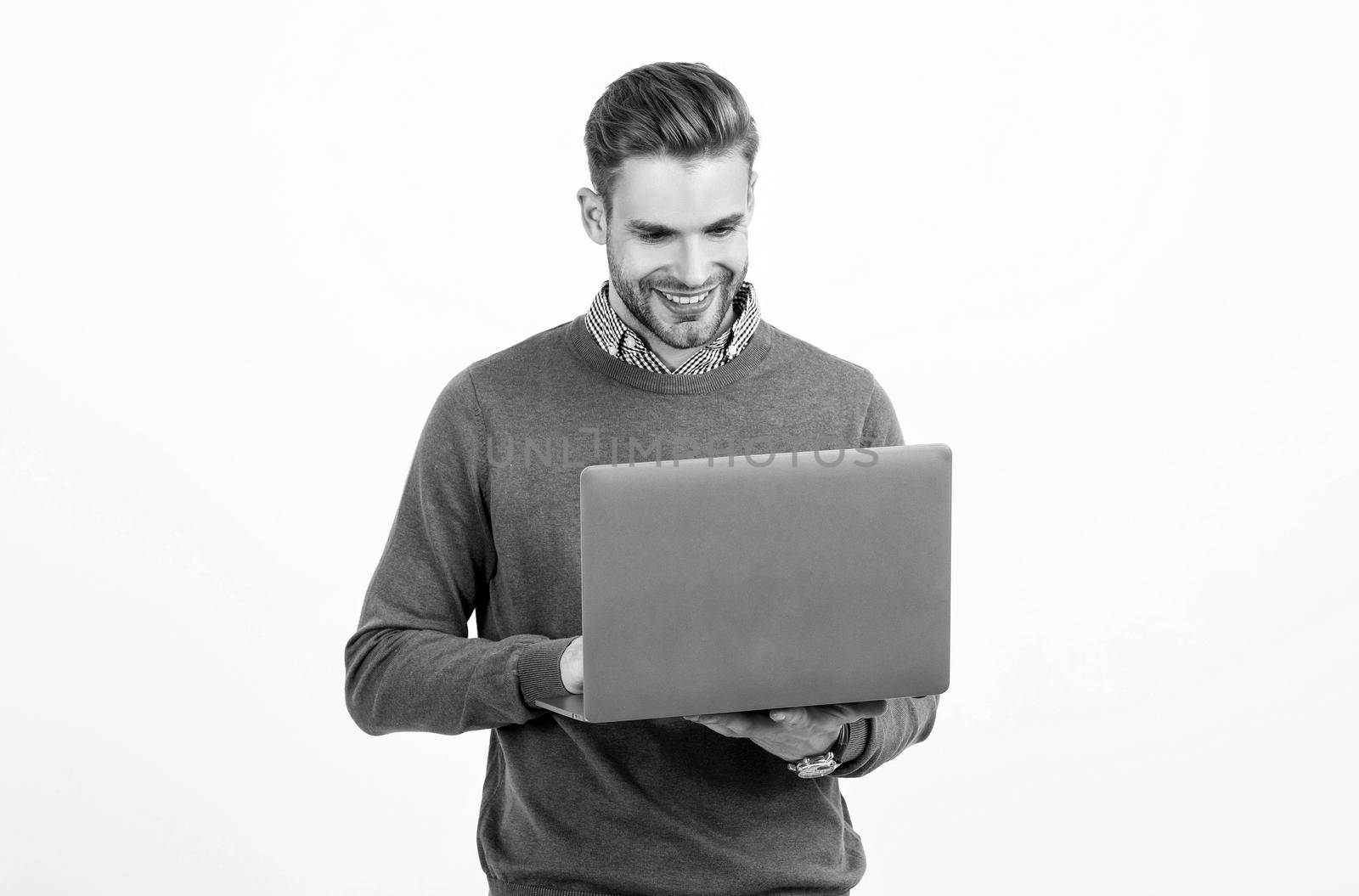 handsome man businessman use computer isolated on white, agile business by RedFoxStudio