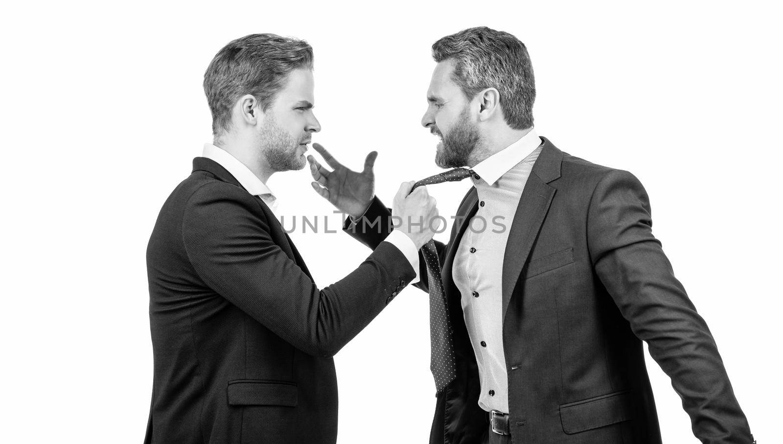 two angry businessmen fighting and arguing having struggle for leadership on businessmeeting have business competition, disagreement.